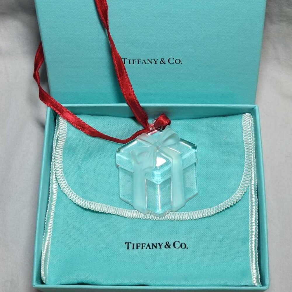 *SALE* AUTHENTIC EUC Tiffany & Co. Crystal Bow Box Ornament w/ Pouch and Box